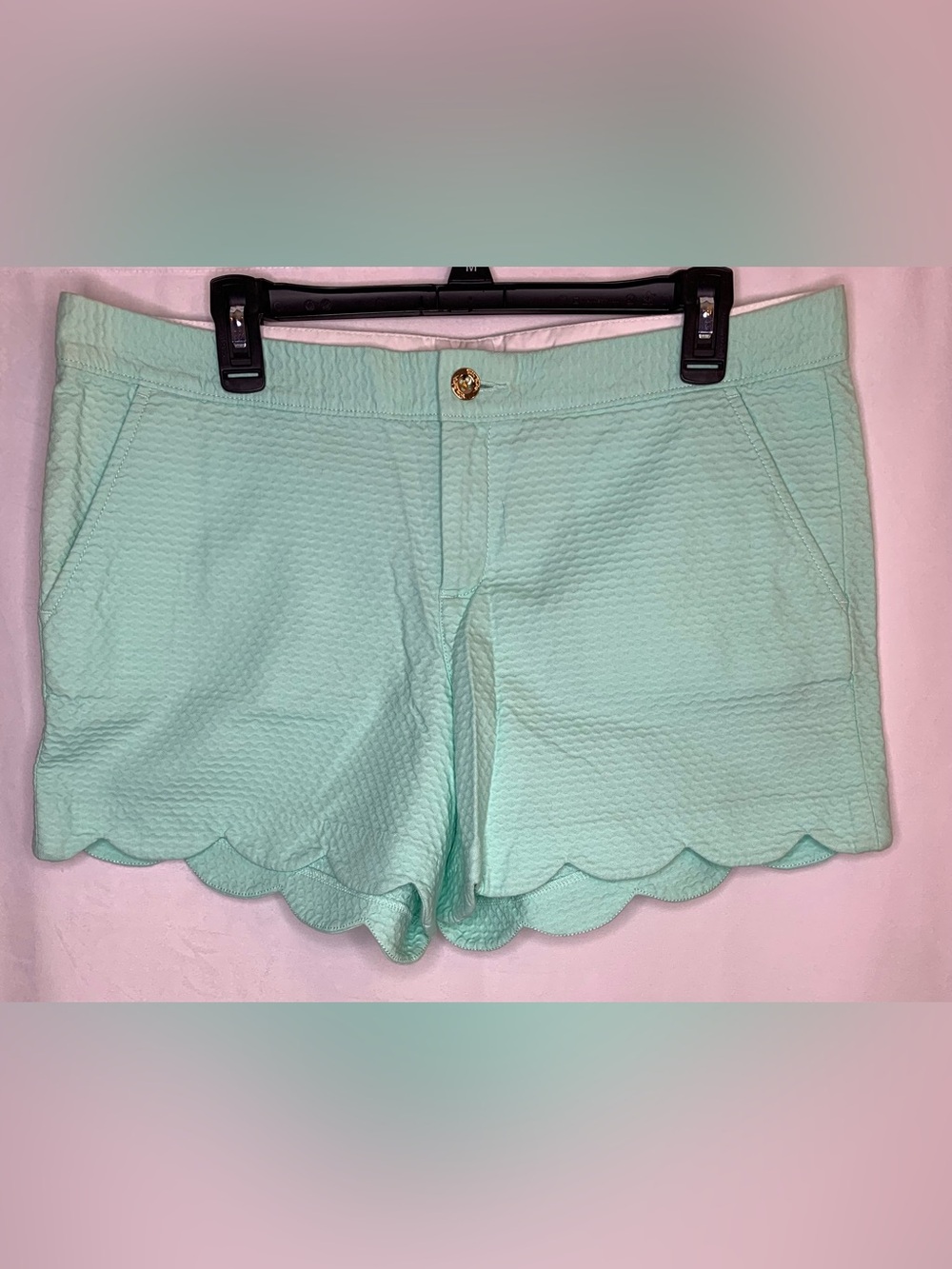 Lilly Pulitzer buttercup shorts size 12 aqua flat front scalloped shorts NWT